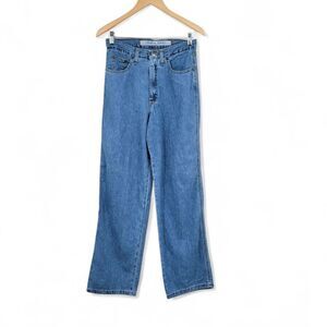 Zena Vintage Wide Straight Leg Blue Denim Jeans Back Waist Cinch Tab Baggy 90s